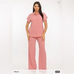 Mauve Button-Up Shirt and Pants Set. New!